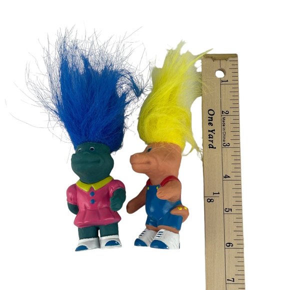Vintage Troll Dinosaur Alligator Crocodile Toy Figures Blue Girl Yellow Boy - Picture 4 of 4